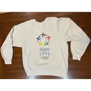 Vintage Atlanta Olympics Sweatshirt Crewneck LARGE White 1996 Logo USA Made READ